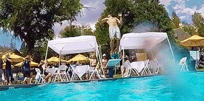 Video of a man diving into the pool.